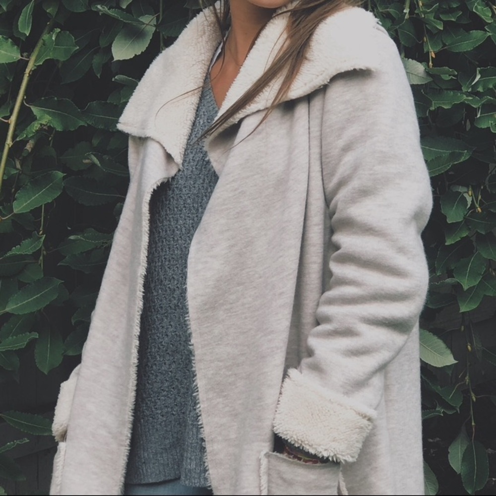 Women's Cream Pea Coat with Sherpa Lining
